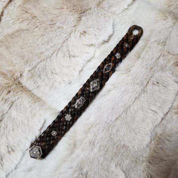 LEATHER 18/14K ANTIQUE DIAMOND SAPPHIRE BRACELET - Picture 11 of 11